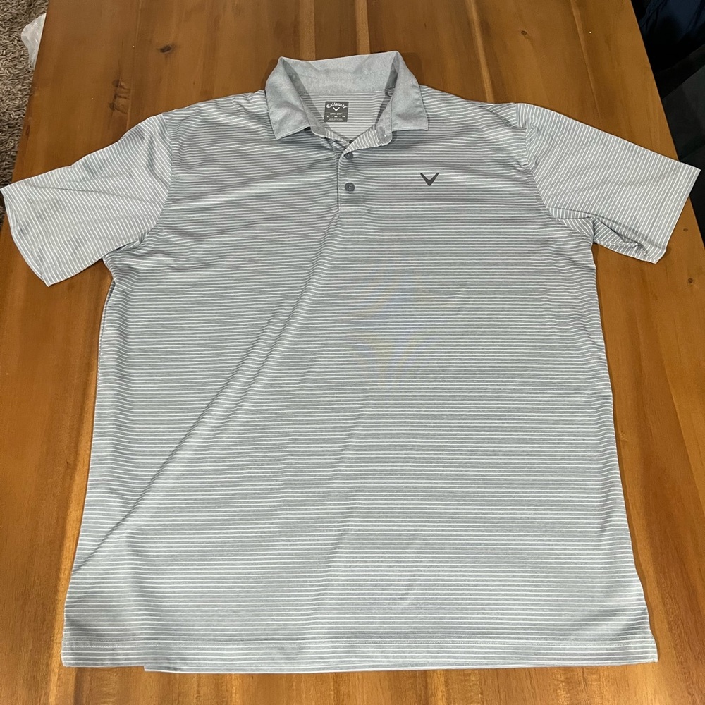 Men’s Callaway Polo Shirt Adult XL Silver & White Lightweight Golf Polo